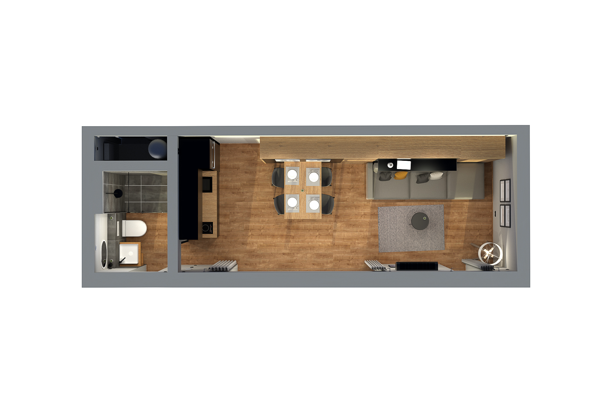 Tiny House BLOXS Raumplan mit Möbeln